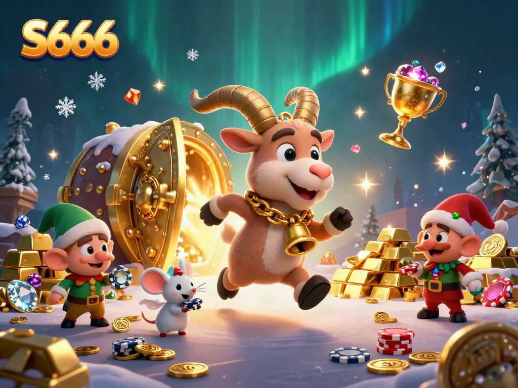 Experience S666 gaming thrill with Krampus and elves amid treasure in a festive casino