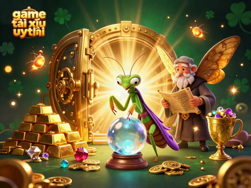 Engage in the thrilling game tài xỉu uy tín amidst sparkling treasures and mystical creatures in a vibrant casino scene.