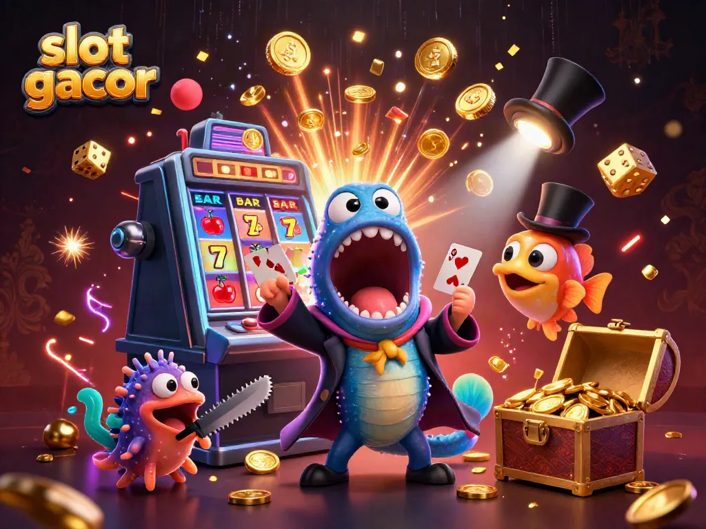 Experience thrilling jackpot excitement with a vibrant slot gacor scene featuring colorful characters and dynamic casino elements.
