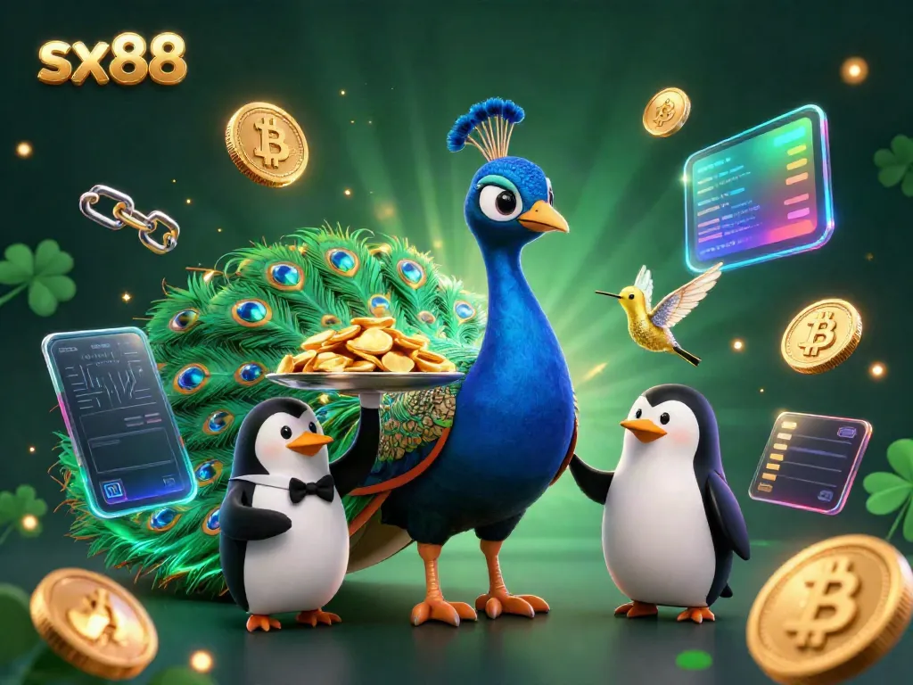 Bettors enjoy sx88 casino games with vibrant characters and glowing crypto elements.