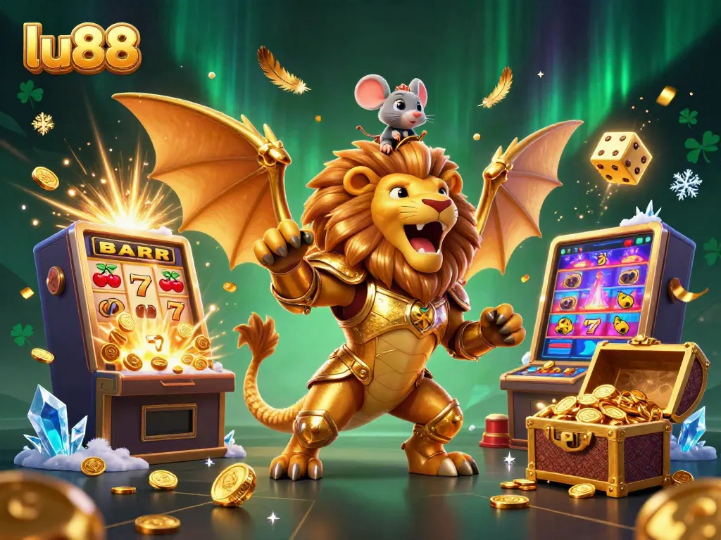 Experience winning thrills with lu88 through a vibrant casino scene showcasing a dynamic chimera and jackpot.
