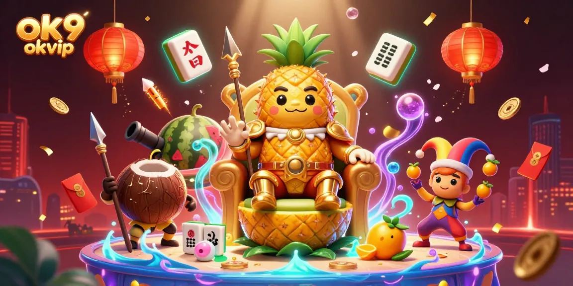 Engage with the vibrant OK9 okvip casino world as the golden pineapple king rules the playful beach with dynamic game elements.
