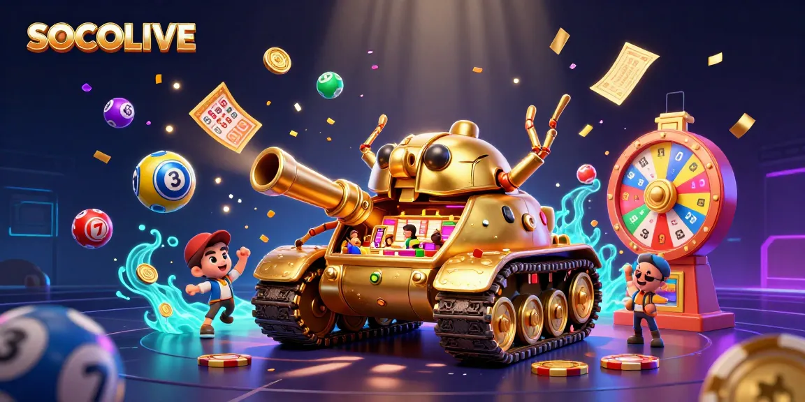 SOCOLIVE showcases a vibrant casino experience with a golden beetle tank celebrating big wins.