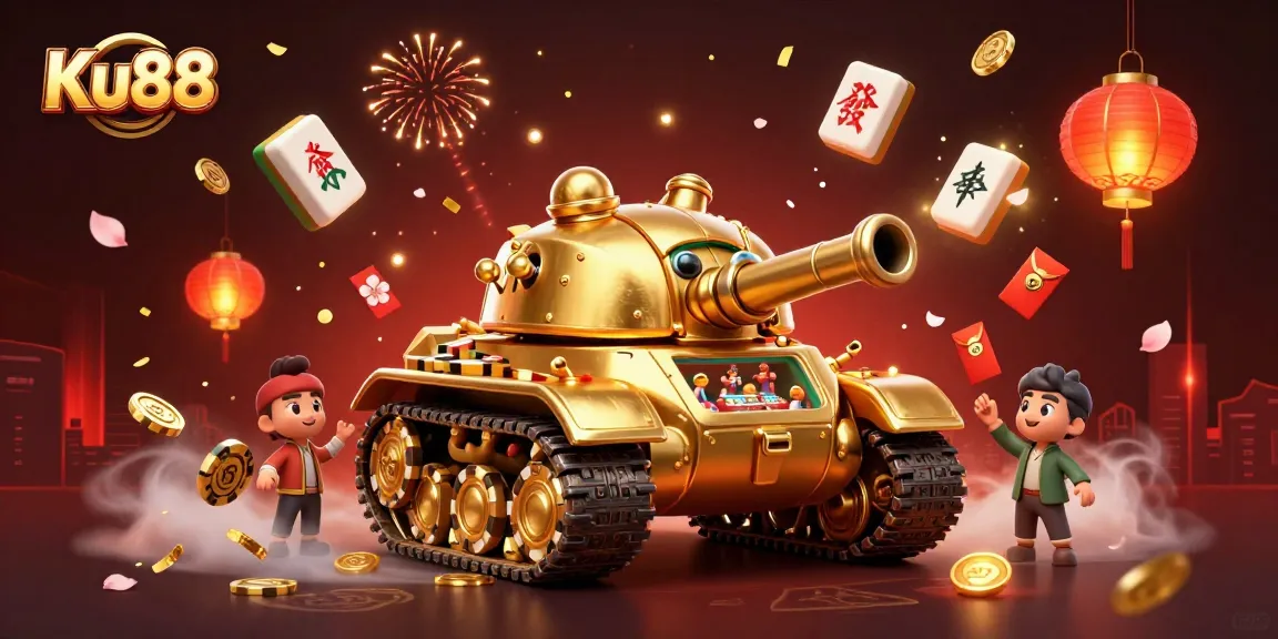 Engage in thrilling gameplay at Ku88 with a vibrant casino scene in a dynamic 3D illustration.