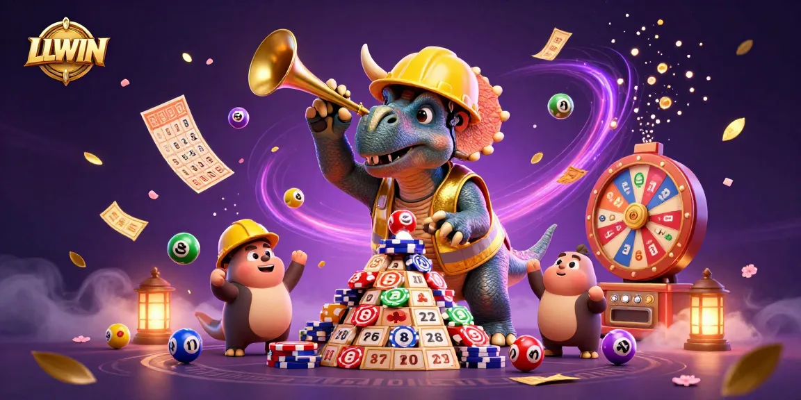 Engaging LLWIN illustration with lively characters and dynamic gambling elements celebrating casino excitement.